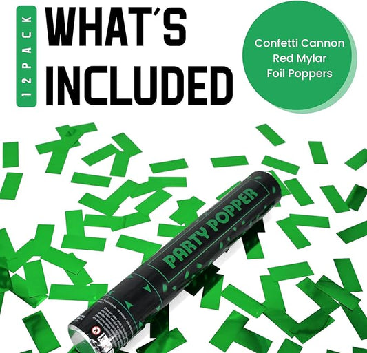 Party Poppers Confetti Cannon 12 Pack Green Poppers 12 Inch Party Shooters Mylar Confetti Green Foil Confetti Cannons Bulk for Wedding Birthday Graduation Baby Shower Christmas New Year