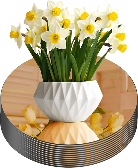Glass Round Mirror Centerpieces for Tables, Set of 12Pcs 12" Golden Mirror Tables Centerpieces, Glass Trays for Wedding Decorations, Party Decorations, Baby Shower Party