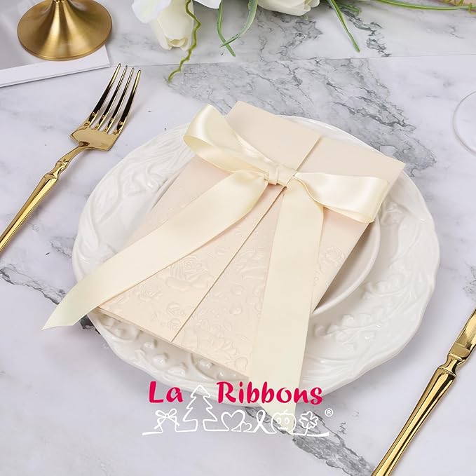 LaRibbons 1 Inch 50 Yard Double Faced Satin Ribbon,Nude Beige Satin Craft Fabric Ribbon for Gift Wrapping Floral Bouquets Wedding Party Decoration