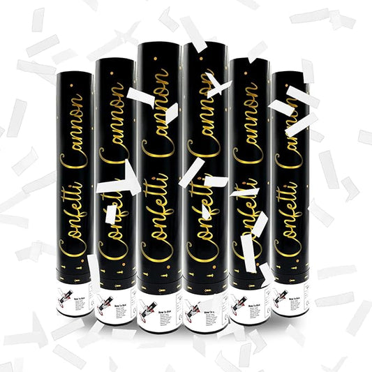 6 Pack White Confetti Poppers, 12 Inch Confetti Cannon Party Poppers Shooters for Gender Reveal, Birthday, Wedding, Graduation, Anniversary, Parties, Christmas, New Year's Eve