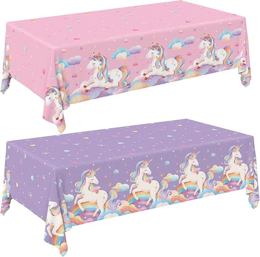 Gatherfun Unicorn Party Supplies Set: Perfect Unicorn Birthday Decorations, Includes 2-Pack Unicorn-Themed Tablecloths for Kids & Girls 1st Birthday, Disposable Table Covers 54 x 108 Inch