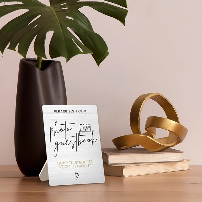 Photo Guest Book Wooden Stand 5x7inch, Wedding Reception Desk Decor for Guests to Sign