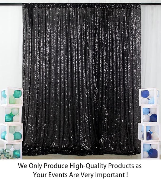 ShinyBeauty Black Sequin Backdrop Curtains 2 Panels Sequin Bakdrop 4x8FT Shimmer Backdrop for Photograph Wedding Backdrop Drapes Black Glitter Backdrop Curtain