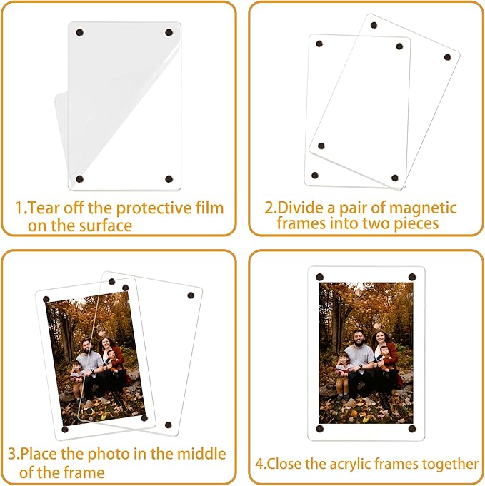 3 Pack acrylic fridge magnetic frame 5X7 Inch refrigerator photo magnet frames clear picture frames magnetic photos Display frame Double-Sided acrylic magnet frames(3pcs clear, 5x7 inch)