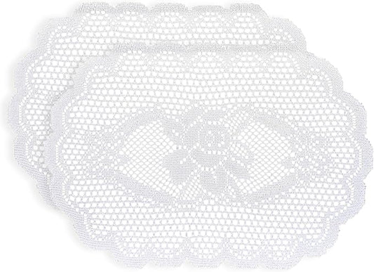 2PCS Oval Lace Placemats for Dining Table, White Lace Placemats Doilies, Embroidered Table Mats Farmhouse Cup Mat Vase Mat, 12x17 Inch