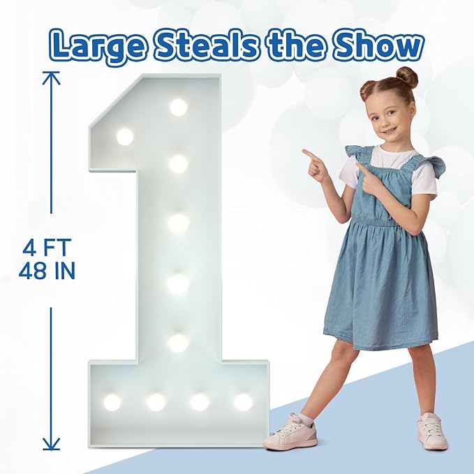 Marquee Numbers 4 Feet Tall Big Light Up Numbers 10th Happy Birthday Decorations Girl Boy White Anniversary Party Decor Large Cardboard Prop Backdrop Sign 10