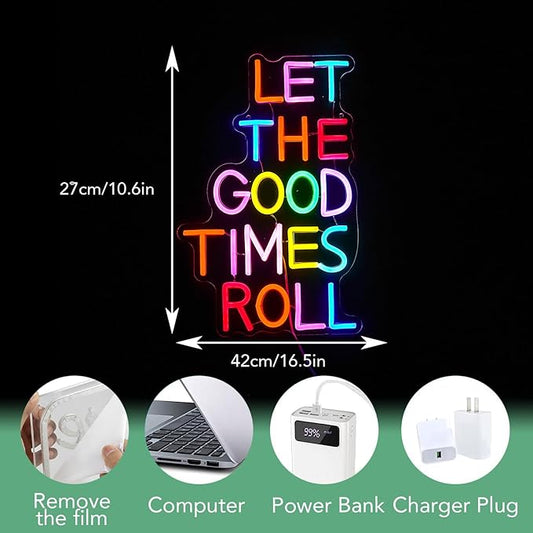 Let The Good Times Roll Neon Sign Good Times Sign Neon Light for Wedding Decor Colorful Words Led Light Sign for Bedroom Bar Party Wall Decor Dimmable 16.5 * 10.6 In Neon Sign