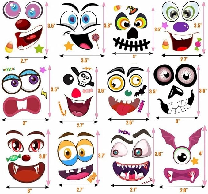 48Packs Pumpkin Decorating Kit, Make Your Own Small Pumpkin face Stickers, Halloween Pumpkin Decorating Stickers for Kids Halloween Party Favors