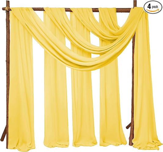 4 Panels Wedding Arch Draping Fabric 28" x 20Ft Curtain Backdrop Wedding Arch Drapes Chiffon Fabric Drape Sheer for Nuptials Party Baby Shower Ceremony Arbor Drapery Reception Ceiling Decor(Yellow)