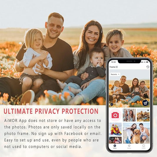 AEEZO Digital Picture Frame 10.1 Inch 1280x800 IPS Touch Screen WiFi Smart Digital Photo Frame with 16GB Storage, Auto-Rotate Easy Setup to Share Photos or Videos via AiMOR APP, Wall Mountable White