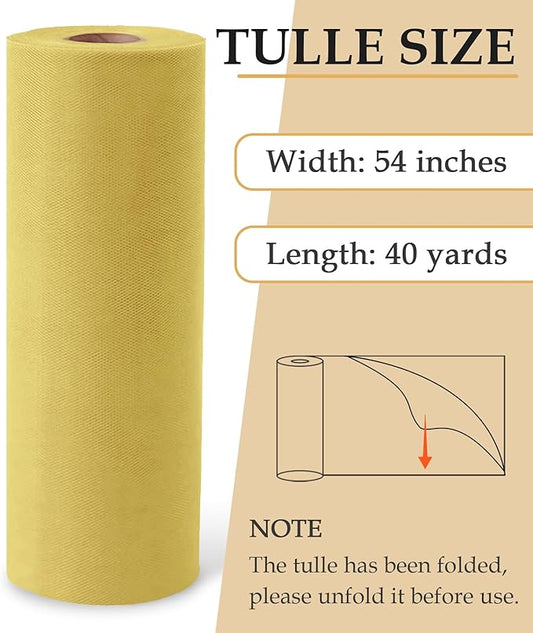 Antique Gold Tulle Fabric Roll, 54" x 40 Yards (120FT) Tulle for Christmas Decorations Tutu Party Wedding Backdrop Baby Shower Table Skirts Gift Wrapping