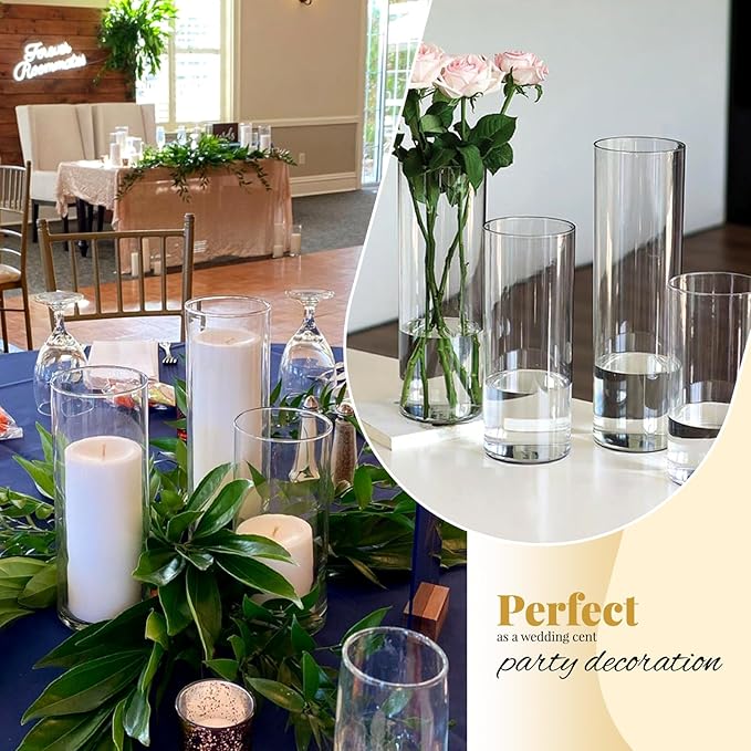 12Pack Glass Cylinder Vases for Centerpieces - 8 Inch Tall Flower Vase for Wedding Decorations, Floating Candle Holder Vase Bulk,Glass Hurricane Candle Holders for Table Shelf, Party, Home Decor