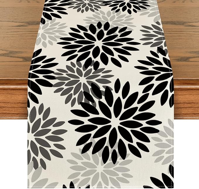 Artoid Mode Black Dahlia Floral Pinnata Halloween Table Runner, Fall Autumn Kitchen Dining Table Decoration for Home Party Decor 13x72 Inch