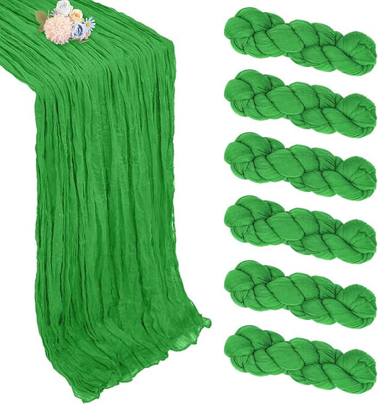6 Pack Green Cheesecloth Christmas Table Runner 10ft Boho Gauze Fabric Cheese Cloth Table Runner 35 x 120 Inch Rustic Sheer Runner for Romantic Wedding Decor Baby Shower Party Centerpiece Decoration