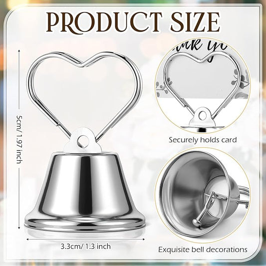24 Pcs Table Number Holders Place Card Holders for Table 2 Inch Ring Clip Bell Number Holder Metal Picture Holder for Wedding Christmas Restaurant Home Photo Office Memo(Silver,Heart)
