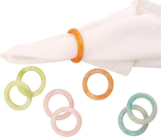 Napkin Rings Set of 12 - Epoxy Resin Napkin Holder Cuffs for Dinner Table Décor - Farmhouse Modern Serviette Rings for Weddings, Parties, Receptions, Banquets, Daily Use (Pastel) - CLEENTABLE