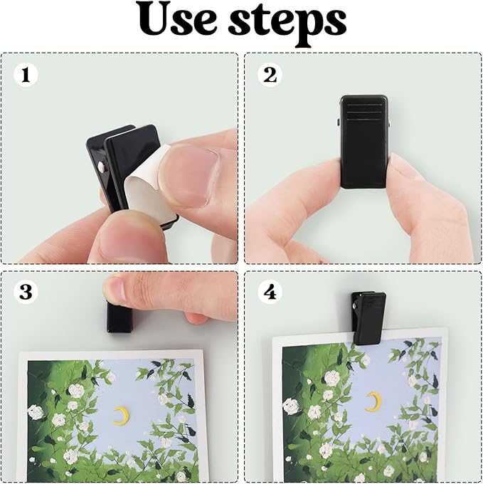 50 Pcs Self Adhesive Clips,Wall Clips for Hanging,Sticky Tapestry Clip Photo Picture Poster Plastic Spring Clip Hanging for Paper Tapestry Hangers Home and Office Christmas Decor(Black)