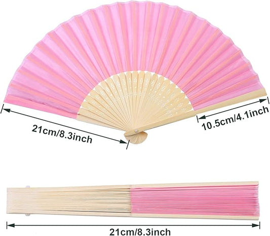 Aneco 18 Pieces Pink Handheld Cloth and Bamboo Folding Fans for Wedding Decoration, Church Gifts, Party Favors, DIY Decoration