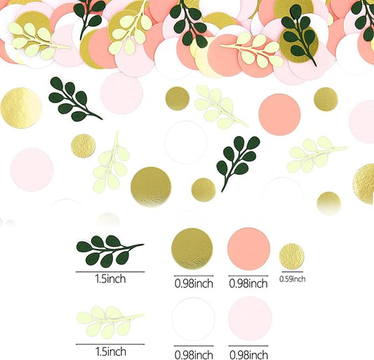 300PC Sage Green Gold Pink Round Dots Confetti for Girl Baby Shower Decorations Greenery Eucalyptus Scatter Birthday Decorations for Women Bridal Shower Wedding Confetti Party Decor Supplies