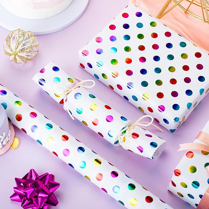 Yarcony Colorful Polka Dot Wrapping Paper Mini Roll, Gift Wrapping Paper, Rainbow Polka-Dot Gift Wrap for Present Packaing, Boys Girls Birthday, Party, Holidays, and Celebrations(17 Inch X 16.5 Feet)