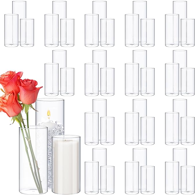 48 Pcs Thin Glass Cylinder Vases 2.5''/3.3'' Diameter 2mm Wall Thickness Clear Flowers Vase Hurricane Floating Candles Holders for Table Centerpieces Wedding Decor (3.3'' X 5.9'',7.9'',9.8'')