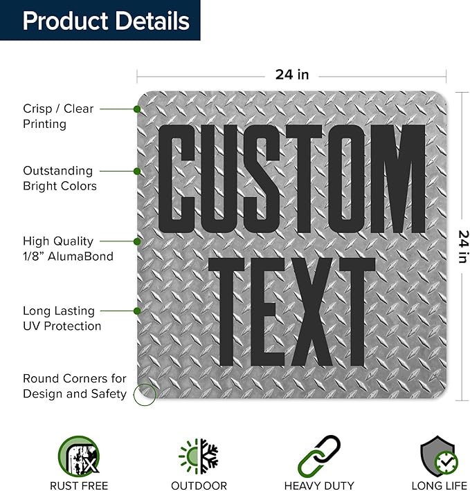 Custom Sign, Custom Street Sign, 11 Font Colors, 13 Font Styles, 4 Hole Options, 22 Sizes, 24x24 Inches, Rust Free DiBound, Fade Resistant, Made in USA by My Sign Center (Diamond Metal)