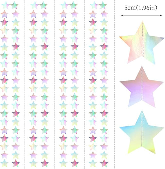 Iridescent Disco-Holographic Party-Decorations Christmas Garland - 62ft Twinkle Little Star Streamers Hanging Banner,Wedding Birthday Bachelorette Baby Bridal Shower Decor Hugtmr