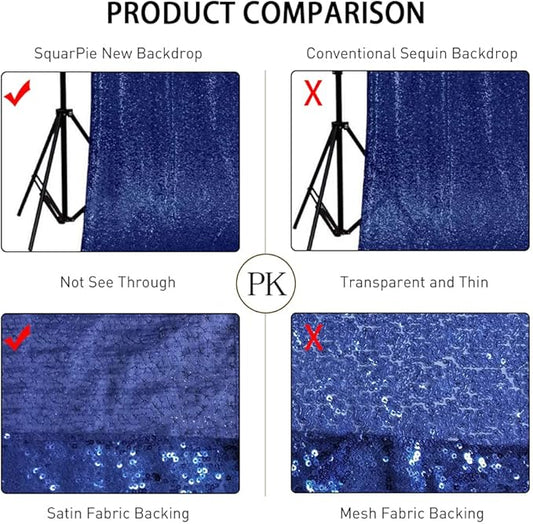 SquarePie Sequin Backdrop Not See Through Thick Background for Glitter Curtain Party 6FT x 8FT Navy Blue