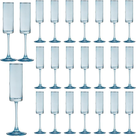 24 Pieces Blue Champagne Flutes 6 OZ Straight Sided Wine Glasses Champagne Long Stem Drinking Colored Glasses,Set of 24 Hand Blown Champagne Flutes Goblets for Wedding Cocktail Cups,Cava, Prosecco