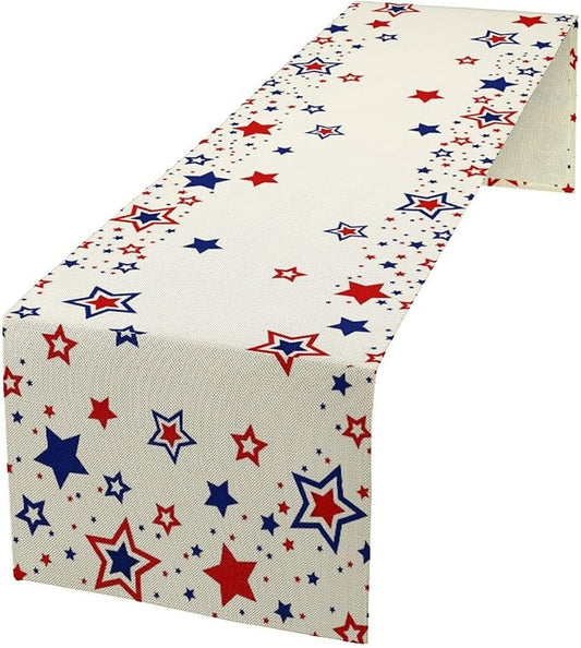4th of July Table Runner, American Stars Patriotic Independence Day Table Runner for Indoor Outdoor Party Home Kitchen Dining Table Decor, Blue Red, 13x36inch