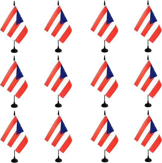 Puerto Rico Desk Flag, 12 Pack Puerto Rican Table Office Flag with Black Solid Pole and Stand Base, International Country Flag, Festival Celebration, Classroom Meeting Desktop Decor (Puerto Rico)