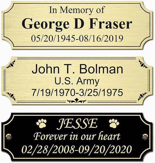 3" W x 1" H Personalized Custom Engraved Brushed Gold Solid Brass Plate Frame Name Label Art Tag With Frame