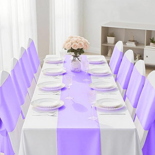 SHEJIZE 2 Pack Lavender Satin Table Runner 12x108 Inches Long, Bright Silky Smooth Satin Table Runner Table Decor for Wedding Banquet Christmas Prom Event Birthday Party