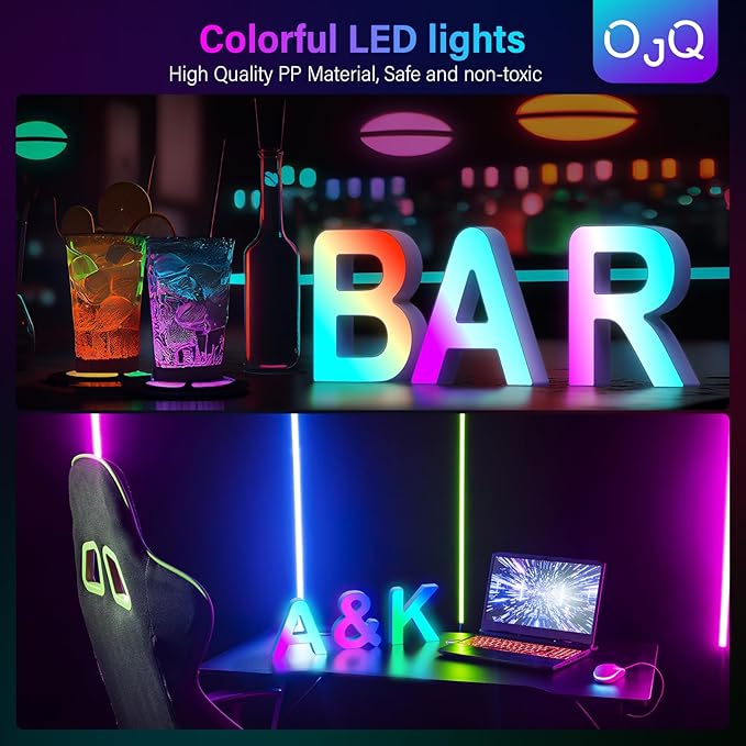 OJQ Light Up Letters LED Letter - Marquee Letters Room Decor Alphabet Letter Music Sync Color Change Colorful - Christmas Birthday Gifts for Girl - Teen Girls Gifts Party Home Wall Decor
