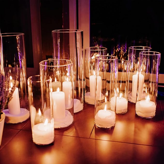 WDHODEC Cylinder Flower Vases 6PCS, Hurricane Candle Holders Pillar Votives Floating Candles Holder, Clear Glass Vase for Wedding Party Decoration 10" 7.8" 6"