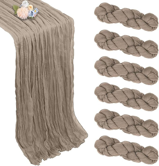 6 Pack Nude Cheesecloth Table Runner 10ft Boho Gauze Fabric Cheese Cloth Table Runner 35 x 120 Inch Rustic Sheer Runner for Romantic Wedding Decor Baby Shower Party Table Centerpiece Decoration