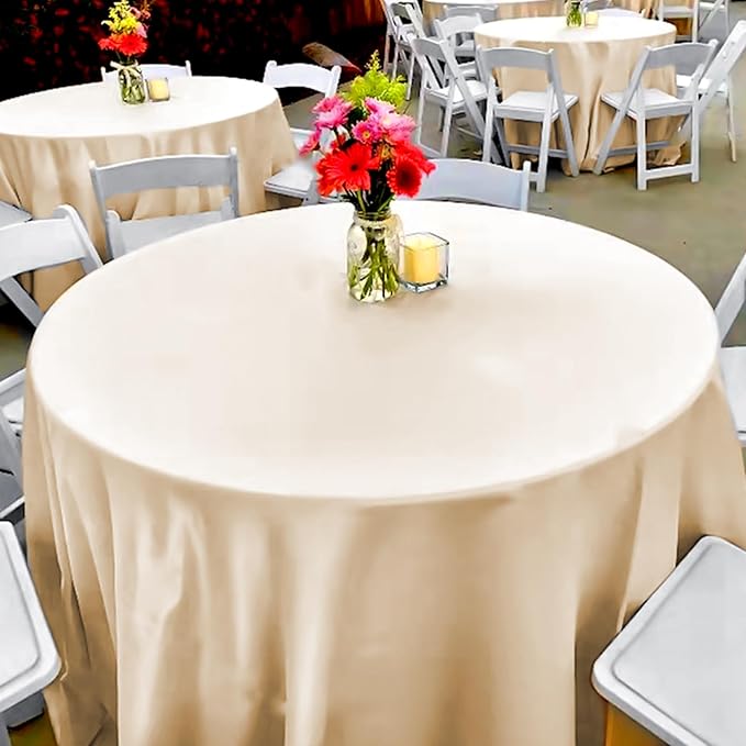 fani 6 Pack 108 Inch Champagne Round Tablecloth - Premium Silky Satin Tablecloth Overlay Smooth Fabric Table Cover Linens, Table Decoration for Wedding Party Banquet Events Restaurant Kitchen Dining