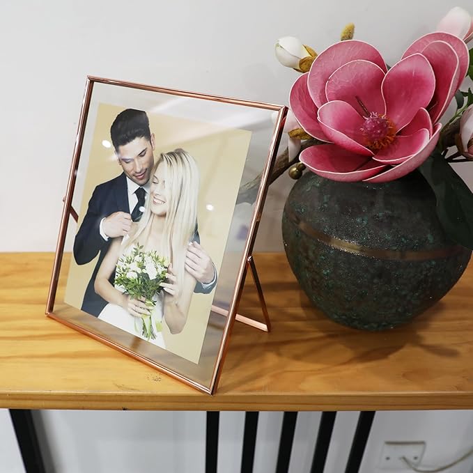Rose Gold Floating Frame, 10"x12", Vertical, For Picture 9x11, 8.5x11, 8x10, Tabletop Shelf Photo Frame, Classy Gift For Festival, Wedding, Home or Office Décor
