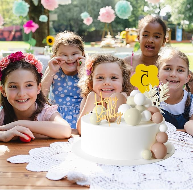 MIAHART Ball Cake Toppers Boho Grass Cake Topper Ball Cake Insert Decoration for Birthday Wedding Baby Shower Party Decorations Boho Themed Party Supplies (Khaki，white，ivory white)