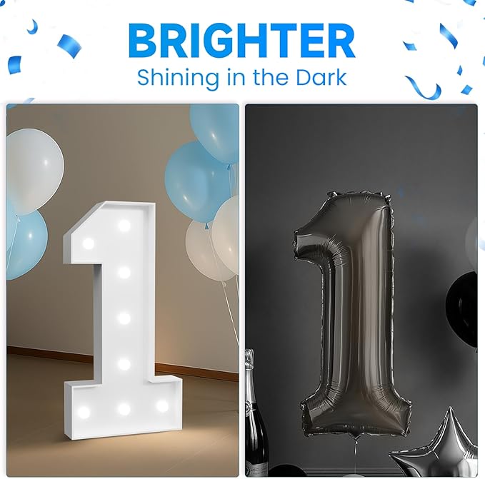 Marquee Numbers 3 Feet Tall, Large Light Up Number 1 for 1st Birthday Party Decorations, Anniversary Decor, Big Number 1 Sign for Backdrop, Pre-Cut Foam Board Kit