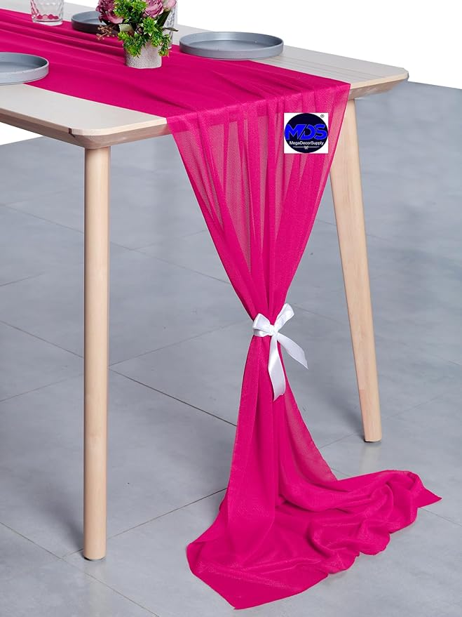 MDS Halloween Chiffon Table Runner - 5 Pack, 29 x 170 Inches, 14ft Each - Sheer Spooky Table Runners for Haunted House Parties, Trick-or-Treat Tables, Witchy Décor, Wedding & Events - Hot Pink