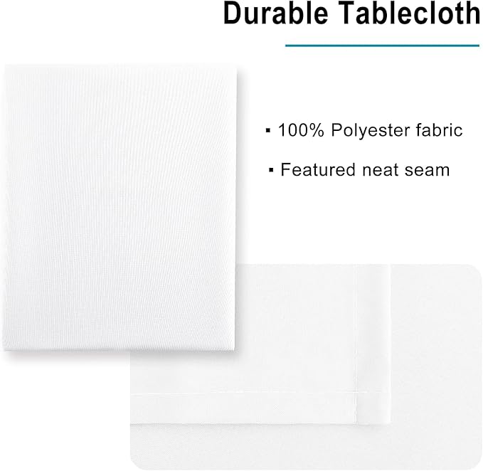 Hiasan White Square Tablecloth - Waterproof and Spillproof Restaurant Washable Polyester Table Cloth for Dining Room, 54 x 54 Inch