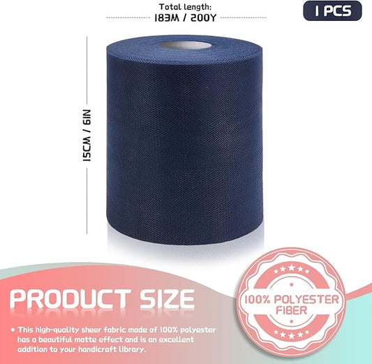 6" x 200 Yards Navy Blue Tulle Fabric Rolls, Blue Spool Tulle Ribbon for DIY Tutu Skirt Wedding Decoration Baby Shower Birthday Party Backdrop Gift Wrapping Bow Craft Supplies