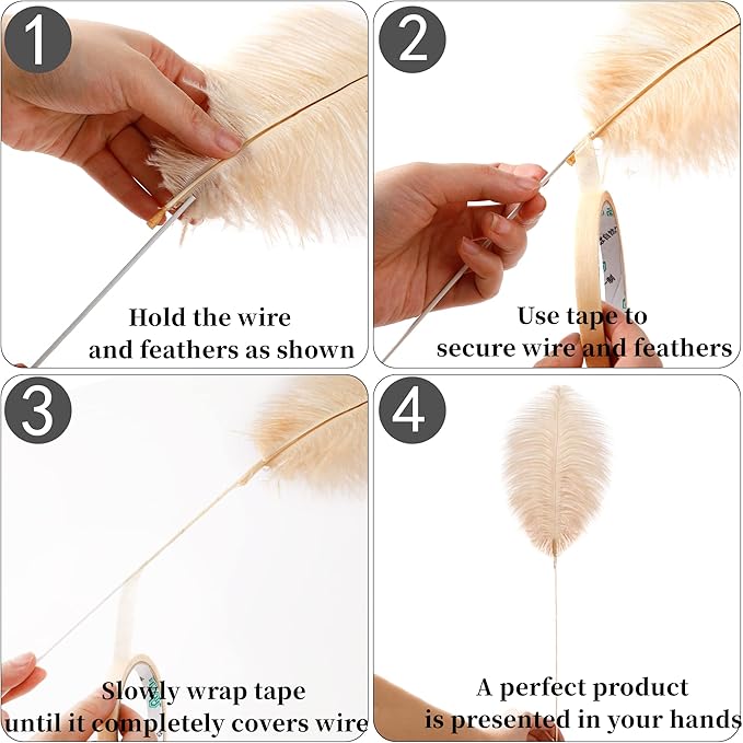 Holmgren Champagne Large Ostrich Feathers - 20pcs Making Kit 22 Inch Boho Feather Decor for Vase, Floral Arrangement, Wedding Party Centerpieces Home Decorations（Champagne）