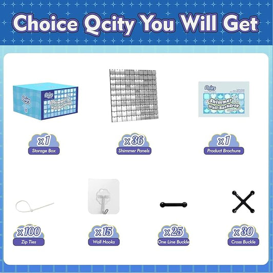 Qcity Silver Shimmer Wall Backdrop 36PCS, Black Back Not See-Through Design, Square Sequin Glitter Backdrop Panel, Perfect for Outdoor Events, Birthdays, Wedding and Party Decoration