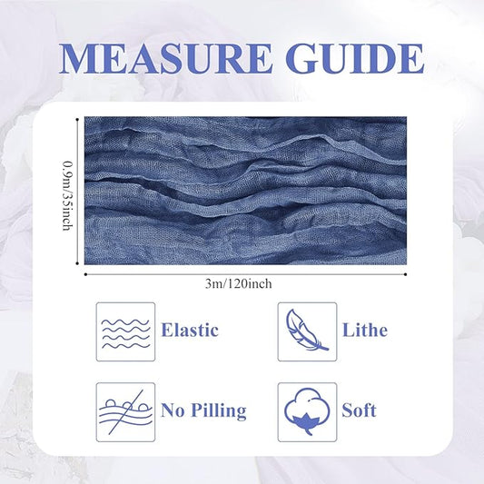 Asee'm 12pcs Cheesecloth Table Runner 120 Inches Long Blue Boho Gauze Cheese Cloth Runner 10FT Rustic Sheer Table Runners for Christmas Wedding Party Baby Shower Spring Easter Decoration