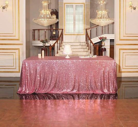 SquarePie Sequin Tablecloth 90 x 156 Inch Fuchsia Pink Sparkly Table Linen for Wedding Party