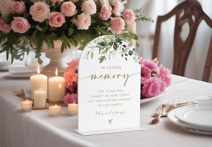 Loving Memory Sign, Wedding Memorial Sign, Greenery Gold Bridal Shower Decorations, In Wedding Signs for Ceremony and Reception, Engagement Party Desk Decorations, Wedding Table Acrylic Decor - 39