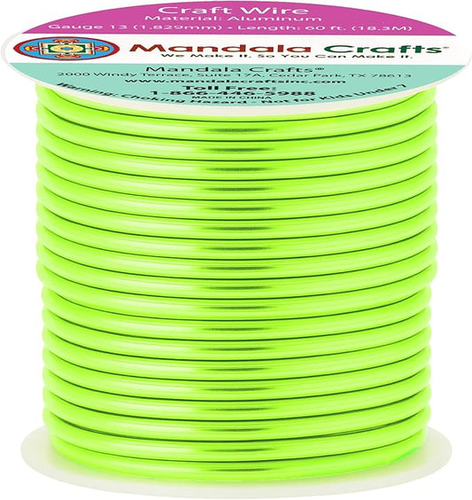 Mandala Crafts 13 Gauge Anodized Aluminum Craft Wire for Jewelry Making - 60 FT Colored Flexible Light Green Wire - Bendable for Bonsai Armature Crafting Sculpting