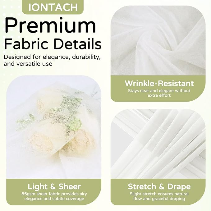 Wedding Arch Draping Fabric 29" x 19Ft Sheer Drapes for Backdrop Wedding Ceremony Reception Ceiling Decor Curtain Baby Bridal Shower Decoration (Ivory, 1 Panel)
